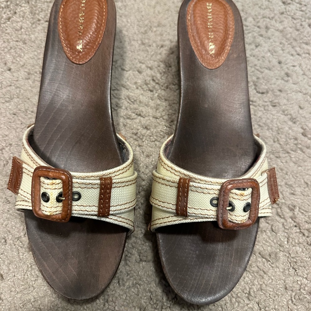 Burberry Wooden Kitten Heel Slides